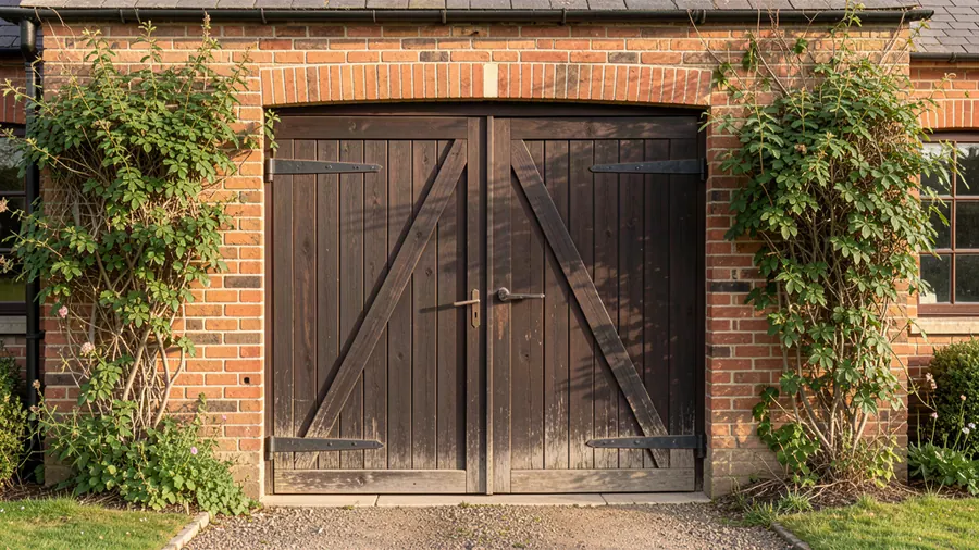 A timber up and over garage door on a Ipswich home: the classic one-piece style